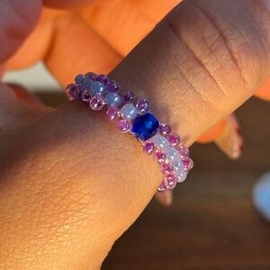 Purple and Blue Beaded Ring